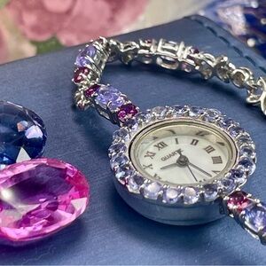 10.02CT Tanzanite-Sapphire Quartz Watch‼️ Silver 925 7"